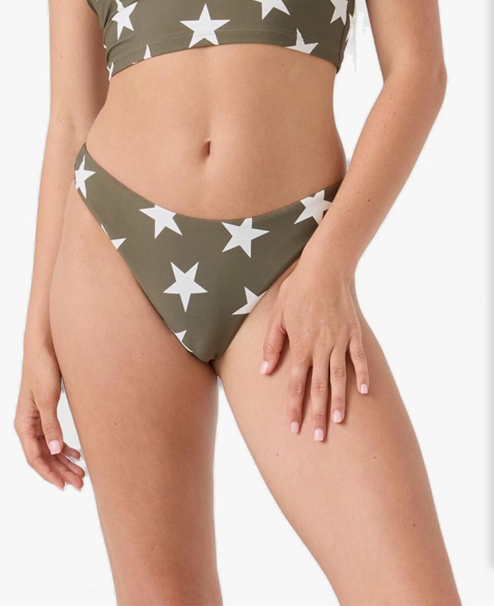 Roxy olive stars scoop high cut moderate coverage swim bottoms